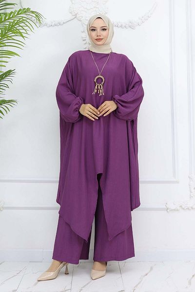 benguen Purple 4765 Long Tunic Loose Double Suit