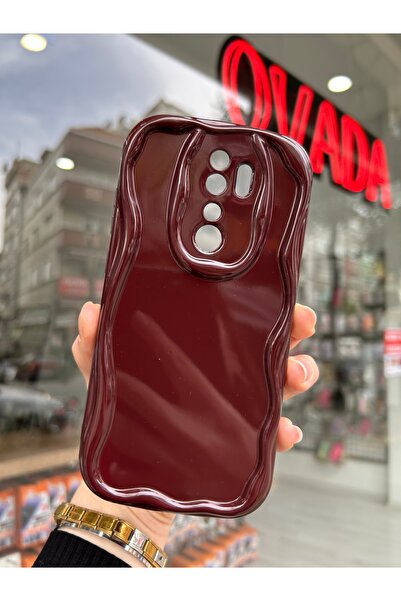 OVADA Xiaomi Redmi Note 8 Pro Uyumlu Kamera Korumalı 3D Dalga Kenarlı Parlak Bordo Kılıf