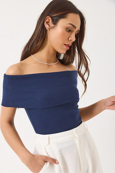 Bianco Lucci Damen-Bluse mit Madonna-Kragen und geripptem Basic 60284012