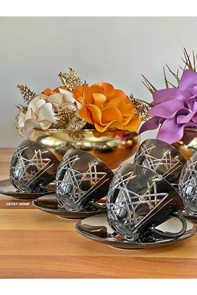 P&ORA PREMIUM KITCHEN PRODUCTS Penguen Kesme Füme 6 lı Kahve Fincan Takımı , ...