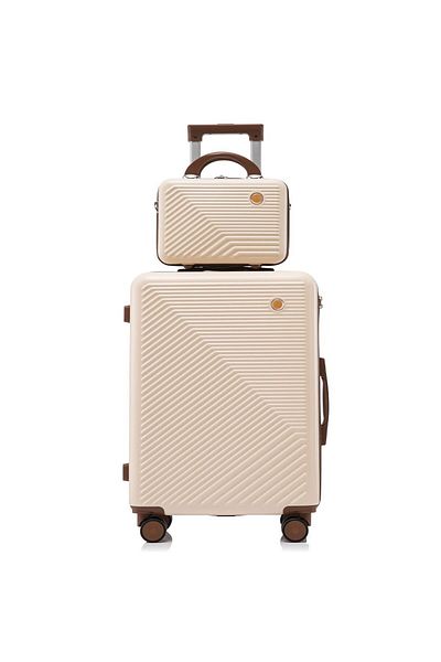 Quasar & Co. Set Troler Cabina Cu Geanta Cosmetice,quasar&co.®,troller Model Meta,55x39x23cm,cifru,4 Roti,crem