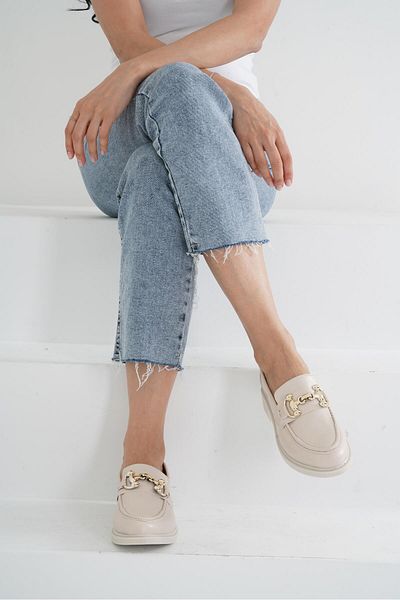 Beyond Pantofi de damă mocasin cu cataramă OGC din piele bej 3 cm BYNDLFRK01