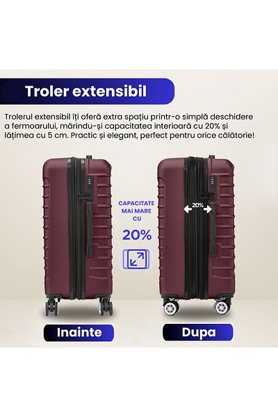 Quasar & Co. Troler Mediu Extensibil,troller Line,66x41x26-31cm,bagaj De Cala,geamantan 4 Roti,cifru,abs,visiniu