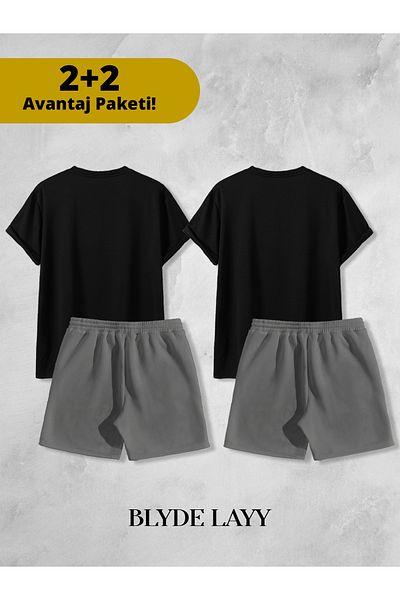 BLYDE LAYY Unisex 2-Piece Plain Print Set (2 Shorts - 2 T-Shirts) Advantage Package
