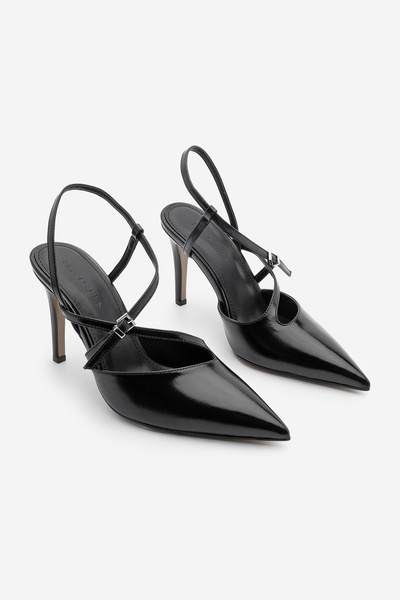 Marjin Tivo Black Women's Stiletto - Strappy and Open Back Heels