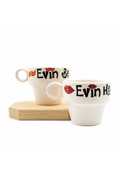 PALTO TASARIM Set of 2 Espresso Cups for Housewife and Home Master - Gift Ceramic Cup