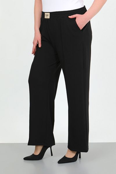 By Alba Collection Women's Black Elastic Waist Lycra High Waist Plus Size Trousers