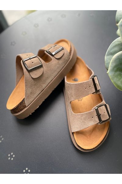 Land of Cork Anatomical Women's Natural Cork Sole Suede Leather Slippers