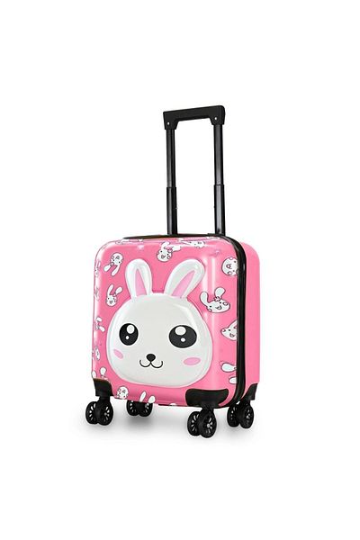 Quasar & Co. Troler cabina avion,Quasar & Co.®,Model Rabbit,maner telescopic,cifru,44x34x23cm,ABS, Roz/Alb