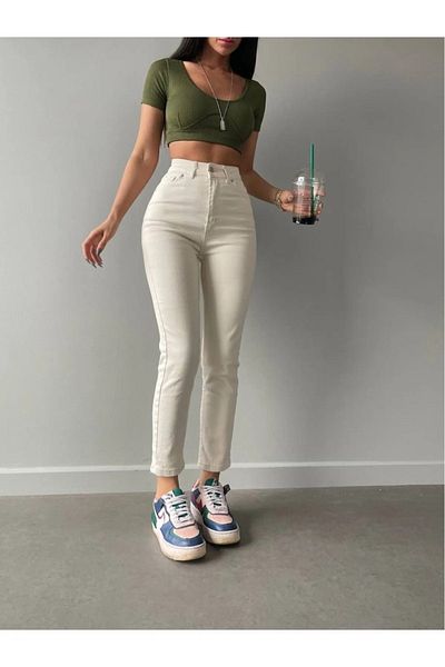 Bella denim Μπεζ ψηλόμεσο Mom Jeans - Boyfriend Stilli