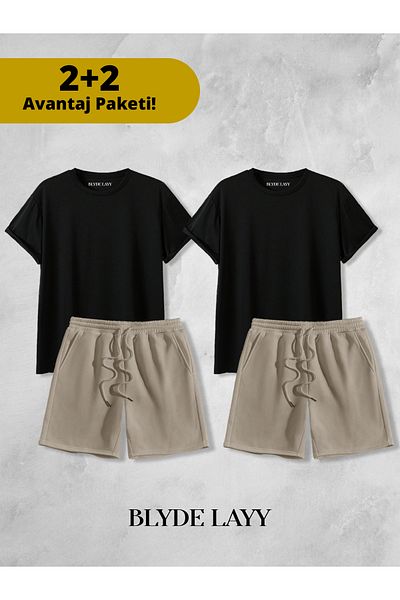 BLYDE LAYY Unisex 2-Piece Plain Print Set (2 Shorts - 2 T-Shirts) Advantage Package