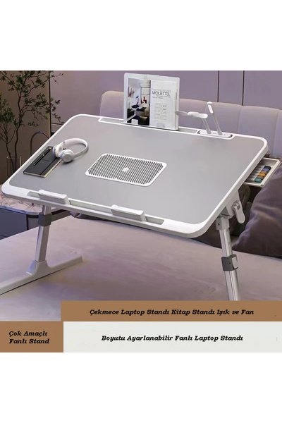 Monozone حامل كمبيوتر محمول قابل للتعديل مع حامل كتب ومروحة وحامل كمبيوتر محم...