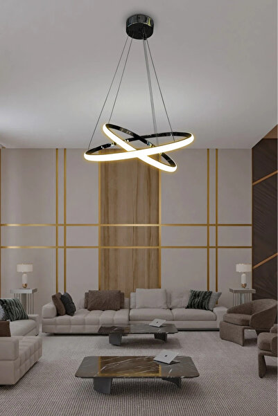 RSCOLLECTIONS 2'li Çember Avize - 3 Renk Kumandasız Siyah