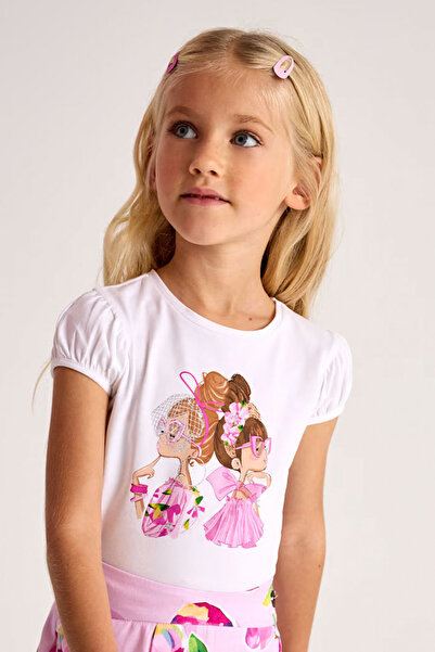 MAYORAL Κοντομάνικο βολάν Πολύχρωμο τύπωμα Casual βαμβακερό μπλουζάκι για ειδικές περιστάσεις για κορίτσια