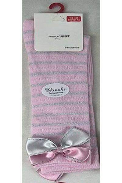 ekinoks socks Детски чорапи до коляното за момичета с панделка, бяло, екрю, розово, сиво (цена за 1 брой)