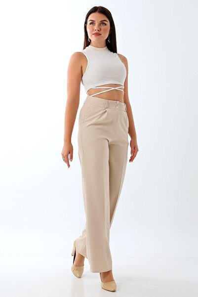 ENFİ GİYİM Wide Leg Palazzo Double Fabric High Waist Trousers