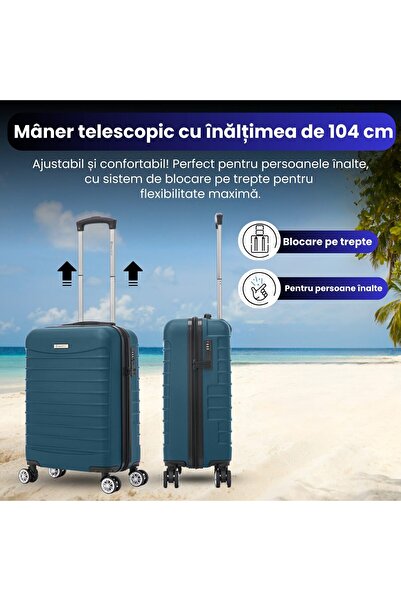 Quasar & Co. Troler Cabina Line 55x36x20cm,troller Bagaj De Mana,valiza Cabina,cifru,4 Roti 360°,Albastru petrol