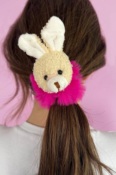 TAKIŞTIR Fuchsia Color Rabbit Figured Plush Bagel Buckle