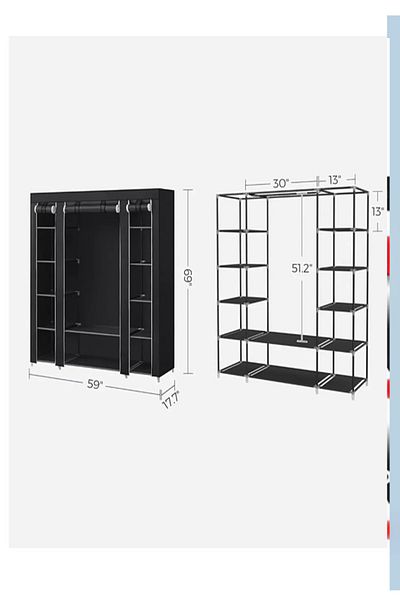 Cady One Foldable cloth wardrobe and luggage organizer with hanging rods and clothes rack