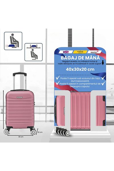 Quasar & Co. Line Cabin Trolley, 40x30x20cm, Hand Luggage Trolley, Cabin Suitcase, Removable Wheels, ABS, Powder Pink