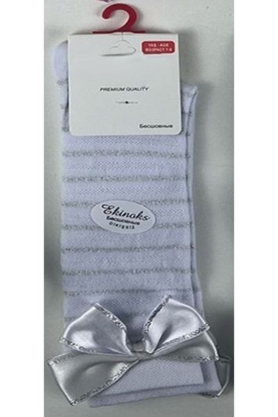 ekinoks socks Детски чорапи до коляното за момичета с панделка, бяло, екрю, розово, сиво (цена за 1 брой)
