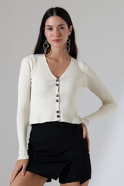 Devinka Women's Buttoned V-Neck Thin Cardigan