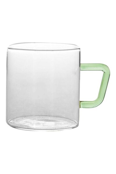 Borosil Vision Classic Mug Set Of 6 -Green Handle-Microwavable, Borosilicate White/Green