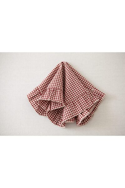 Socha&Co Kırmızı Beyaz Pötikareli Fırfırlı Keten Peçete 45x45