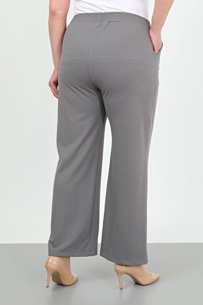 By Alba Collection Women's Gray Elastic Waist Lycra High Waist Large Size Trousers