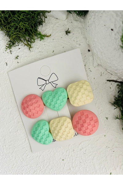 Derin Düşler Adult Children's Hair Clip Set of 2 Yellow Green Pink Hair Clips