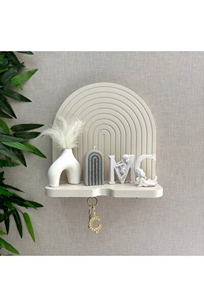 HOMEDECOART Duvar Rafı, Dekoratif Anahtar Askılık (HAND MADE) - Bej