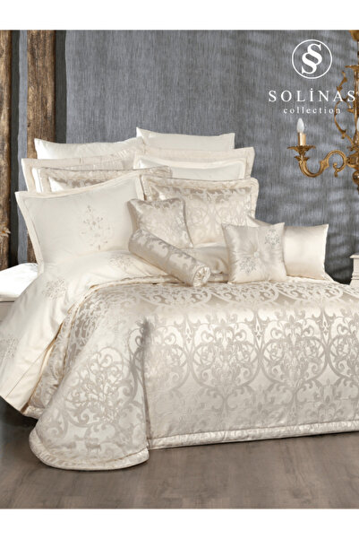 Solinas Collection Eliz Krem – Gold Simli Çeyizlik Çift Kişilik Yatak Örtüsü ...