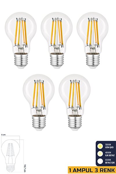 Heka 3 Renkli Led Filament Rustik Ampul 6W E27 A60 ERD-261