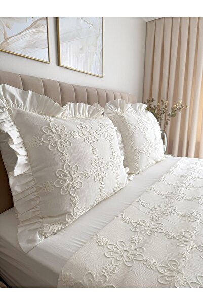 Tly Home Textiles مفرش سرير مع فرشاة في مشروب ECRU - SEVGİ BAHÇE