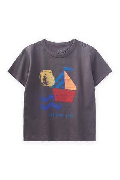 Cigit Šedé tričko Let's Set Sail s potiskem 1-5 let