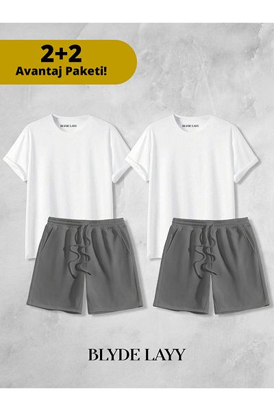 BLYDE LAYY Unisex 2-Piece Plain Print Set (2 Shorts - 2 T-Shirts) Advantage Package