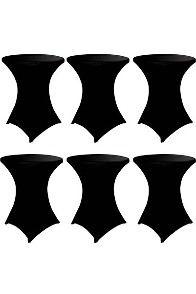 Quasar & Co. Set of 6 event table covers, elastic, round, for cocktail/catering table, d75-85cm, h110-120cm, black