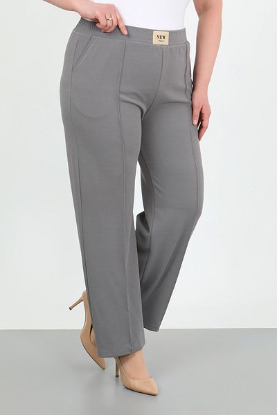 By Alba Collection Women's Gray Elastic Waist Lycra High Waist Large Size Trousers