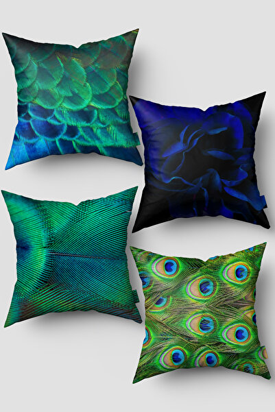 EsnafAli Set de 4 huse de pernă cu model de pene de pasăre tropicală