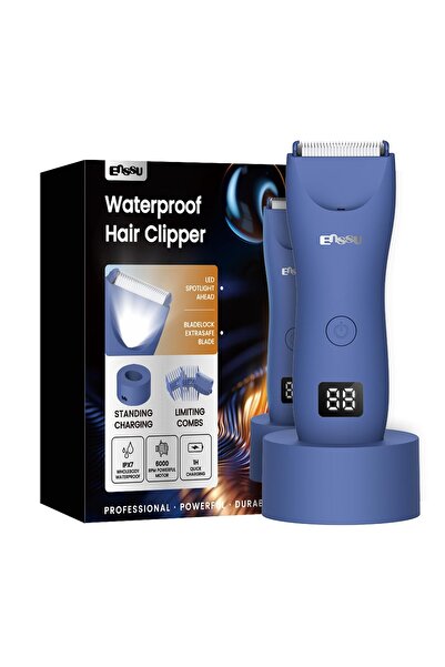 ENSSU ماكينة تشذيب شعر الجسم - مقاومة للماء، لاسلكية، متعددة الاستخدامات، مزودة بشفرات سيراميك وقاعدة تثبيت