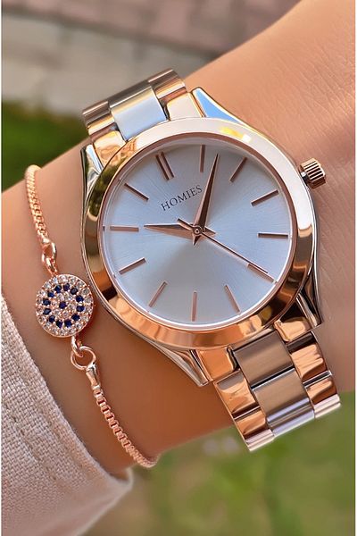 Homies Brand Gold Color Waterproof Women's Wristwatch - With Bracelet Gift