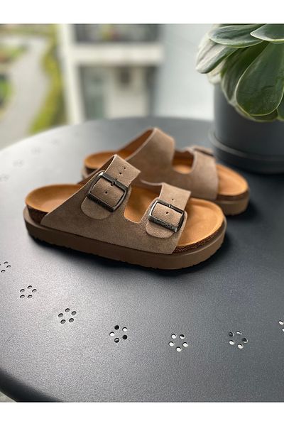 Land of Cork Anatomical Women's Natural Cork Sole Suede Leather Slippers