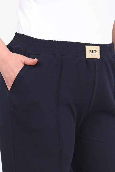 By Alba Collection Women's Navy Blue Elastic Waist Lycra High Waist Large Size Trousers