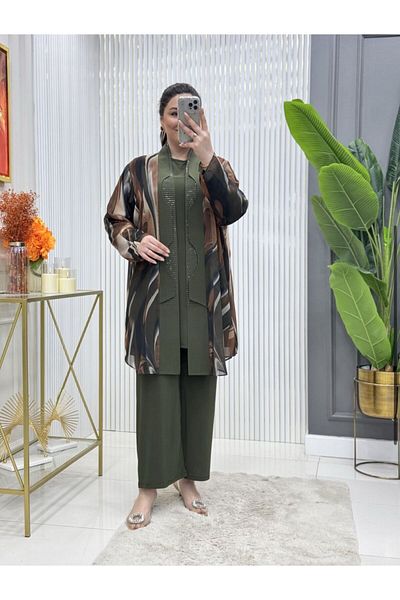 GK Large Size Sandy Chiffon Triple Tunic Suit