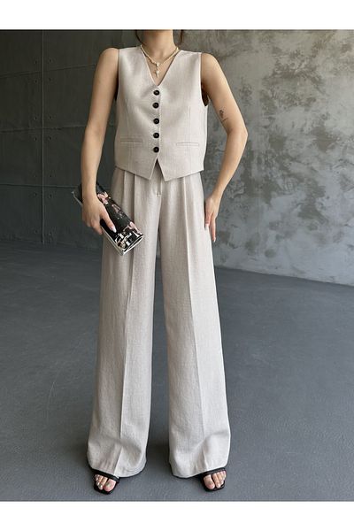 MYGİYİMİSTANBUL Linen Vest Trousers Set