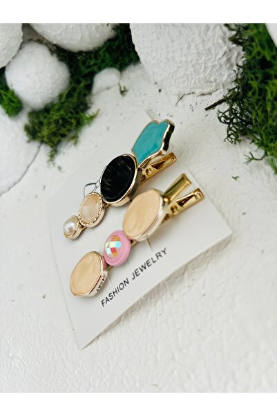 Derin Düşler Adult Children's Hair Clip Set of 2 Green Black Stone Hair Clips