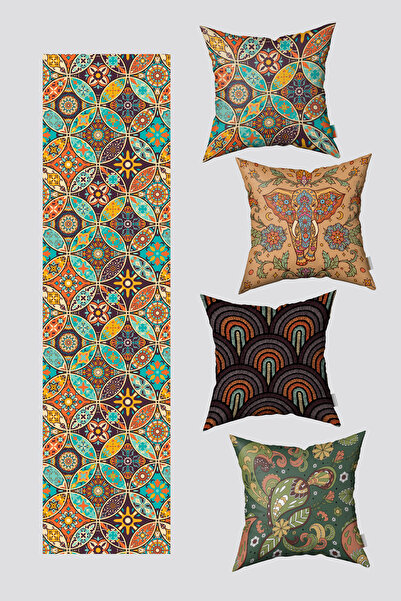 EsnafAli Orange Multicolored Ethnic Vintage Patterned 4-Piece Throw Pillow Co...