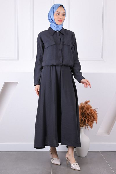 İmajButik Μαύρο πουκάμισο Modal κοστούμι με φούστα