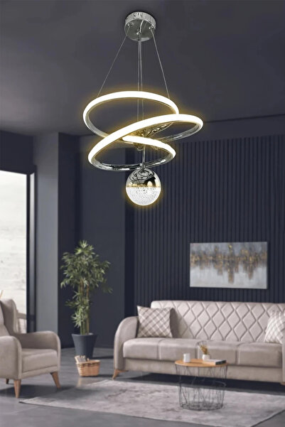 RSCOLLECTIONS Eylül Toplu Modern Sarkıt Led Avize - 3 Renk Kumandalı Krom