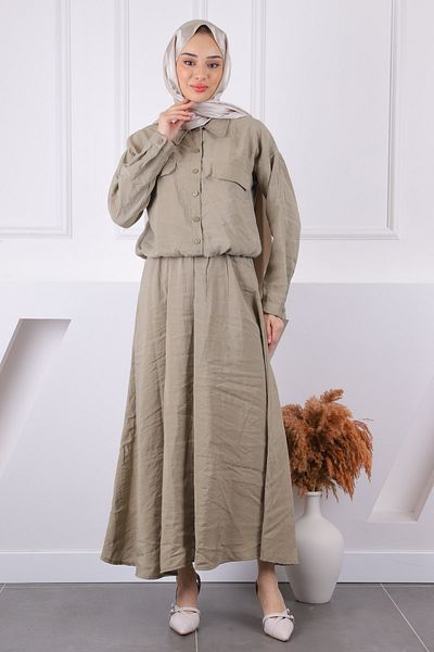 İmajButik Μοντάλ Κοστούμι Χακί Πουκάμισο Φούστα
